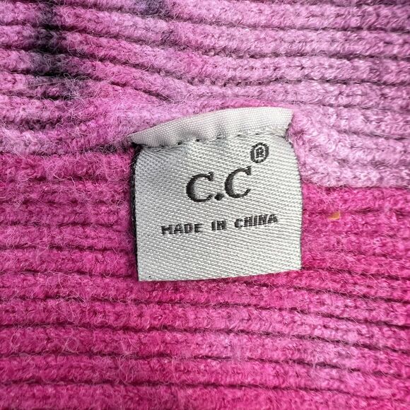 C.C Exclusive Adult Pink Tie Dye Beanie Cuffed Skull Cap Rubber Patch Heavy Knit - Picture 9 of 10
